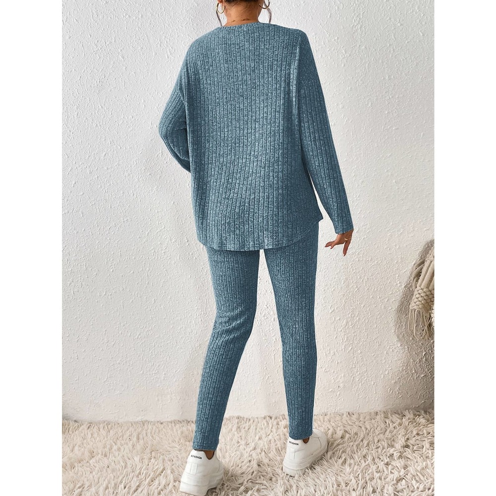 2 piece set long sleeve Tee & knit Leggings boho casual cream - Picture 11 of 11